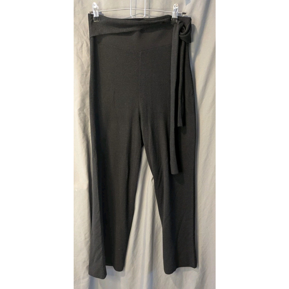 Anthropologie Black Knit Wide Leg Pants Wool Blend Small Tie Belt